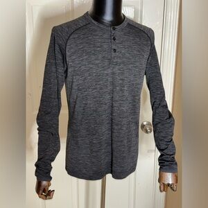 Lululemon Shirt Mens Med Black Metal Vent Tech Henley Seamless Muscle Workout